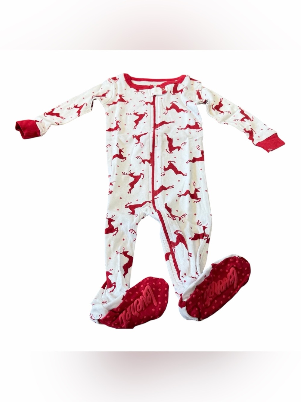 Leveret Baby Red White Christmas Reindeer Footed Outfit Pajamas Size 6-12 Months
